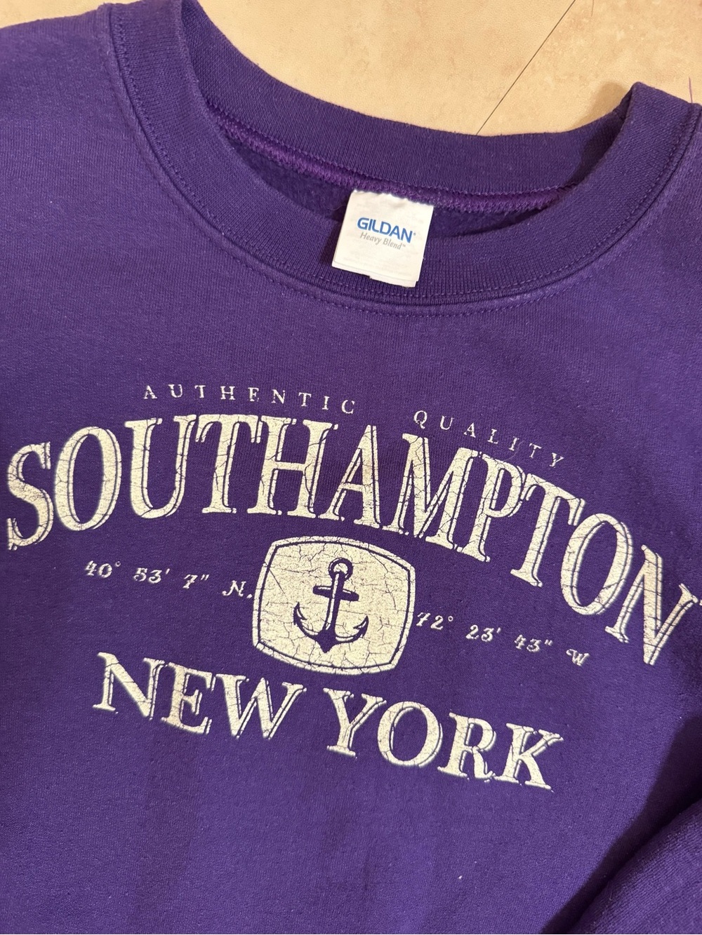 Gildan Purple Southampton New York Graphic Crewneck Sweatshirt